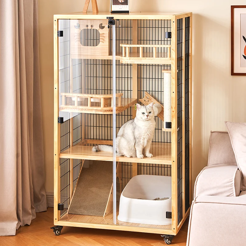 

Solid wood cat villa cage home does not occupy an indoor panoramic luxuabinet large spase can be customi