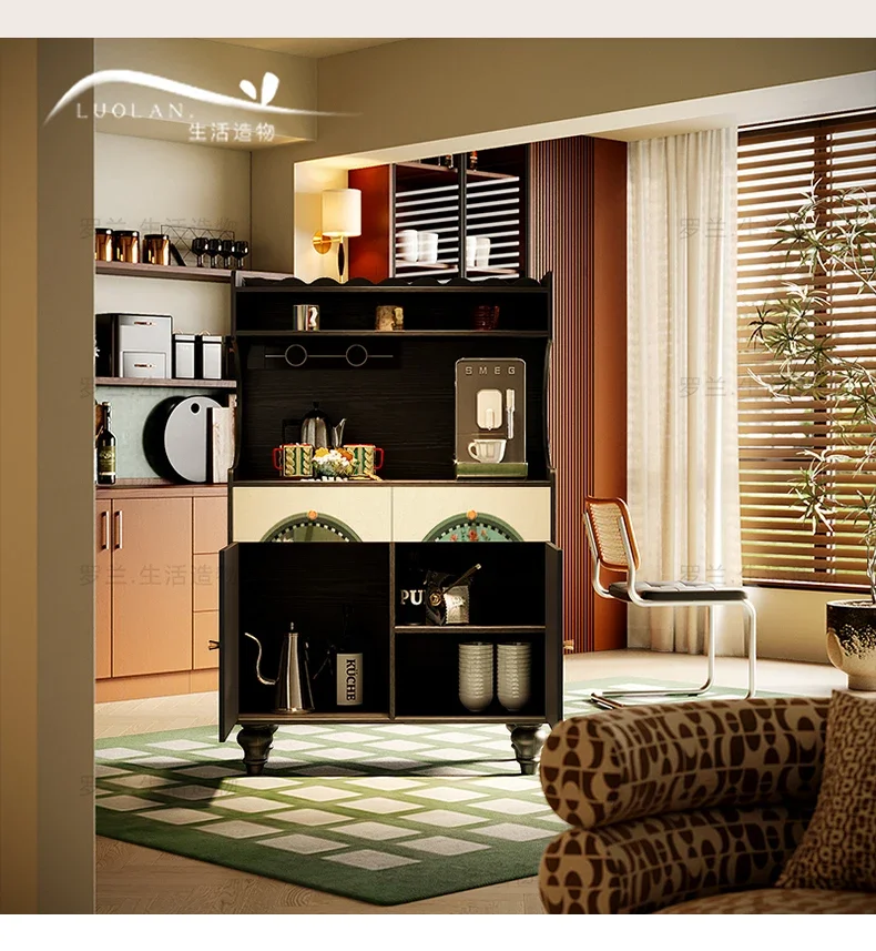 

French Cream Style Retro Side Cabinet Painted Living Room Entrance Storage Decorative Cabinet Room Kitchen Locker