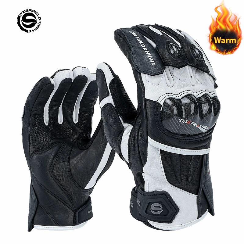 SFK Winter Warm Motorcycle Gloves Carbon Fiber Protection Waterproof Real Goat Leather Non-slip Wear-resistant Riding Equipment