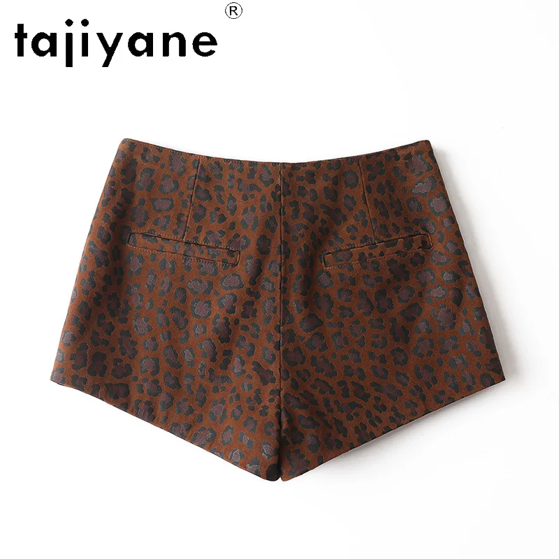 TAJIYANE Geunine Leather Shorts Y2k Suede Sheepskin Women's Shorts Leopard Print Hot Pants Drawstring Sexy Shorts for Woman 반바지