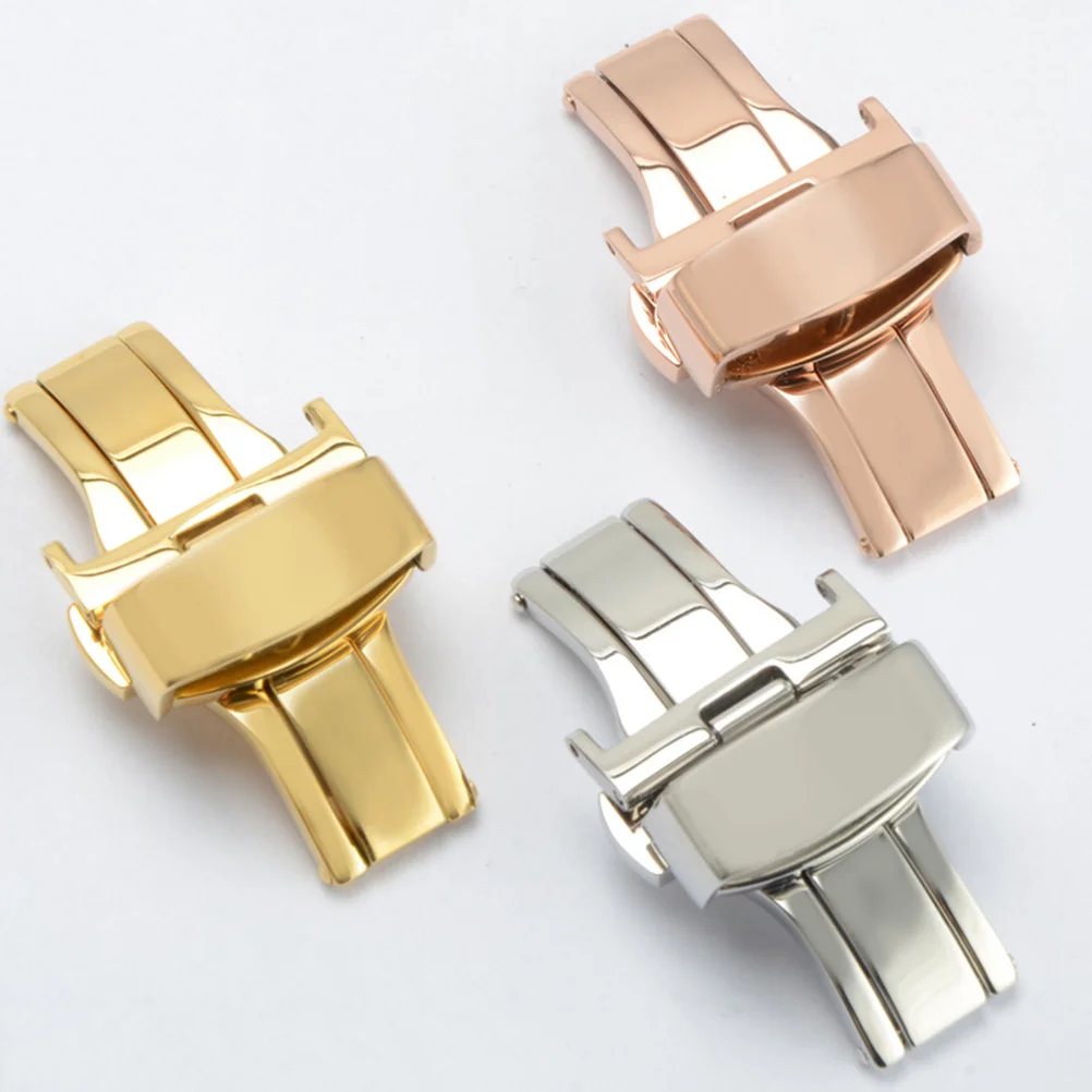 

20Mm Stainless Steel Double Press Clasp For Strap Watch Accessories Non-Automatic Buckle Silver Butterfly Closure 304L