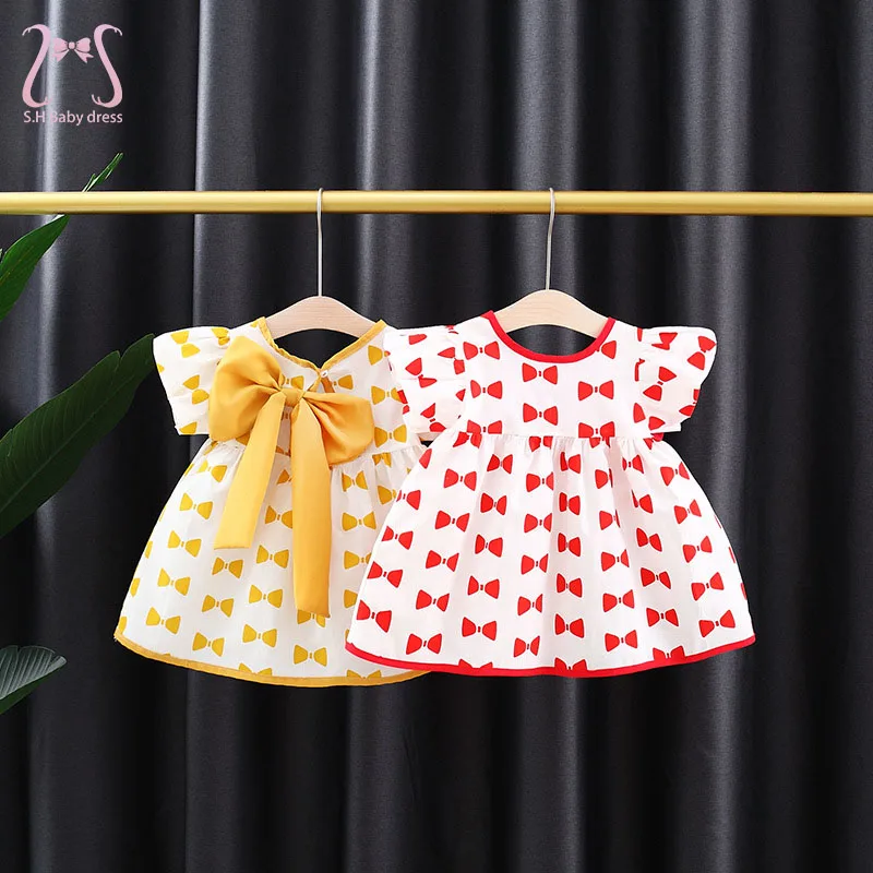 

Sweet Bow Knot Baby Girl Dresses Cotton Breathable Children Clothes Fashion Puff Sleeves Toddler 0 To 3 Years Old Kids Wear