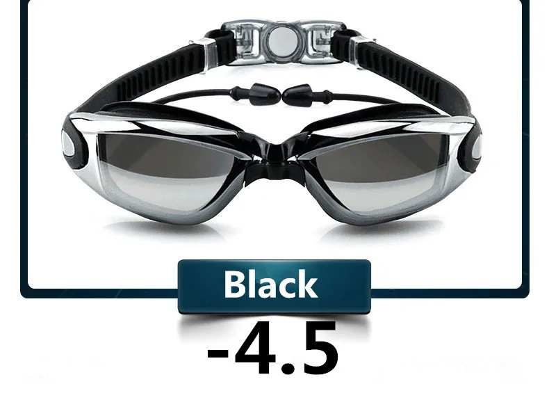 Anti-Beschlag-Profi-Schwimmbrille, Schwimmbrille, Myopie mit Ohrstöpseln, Nasenklammer, galvanisieren, wasserdichtes Silikon zum Schwimmen