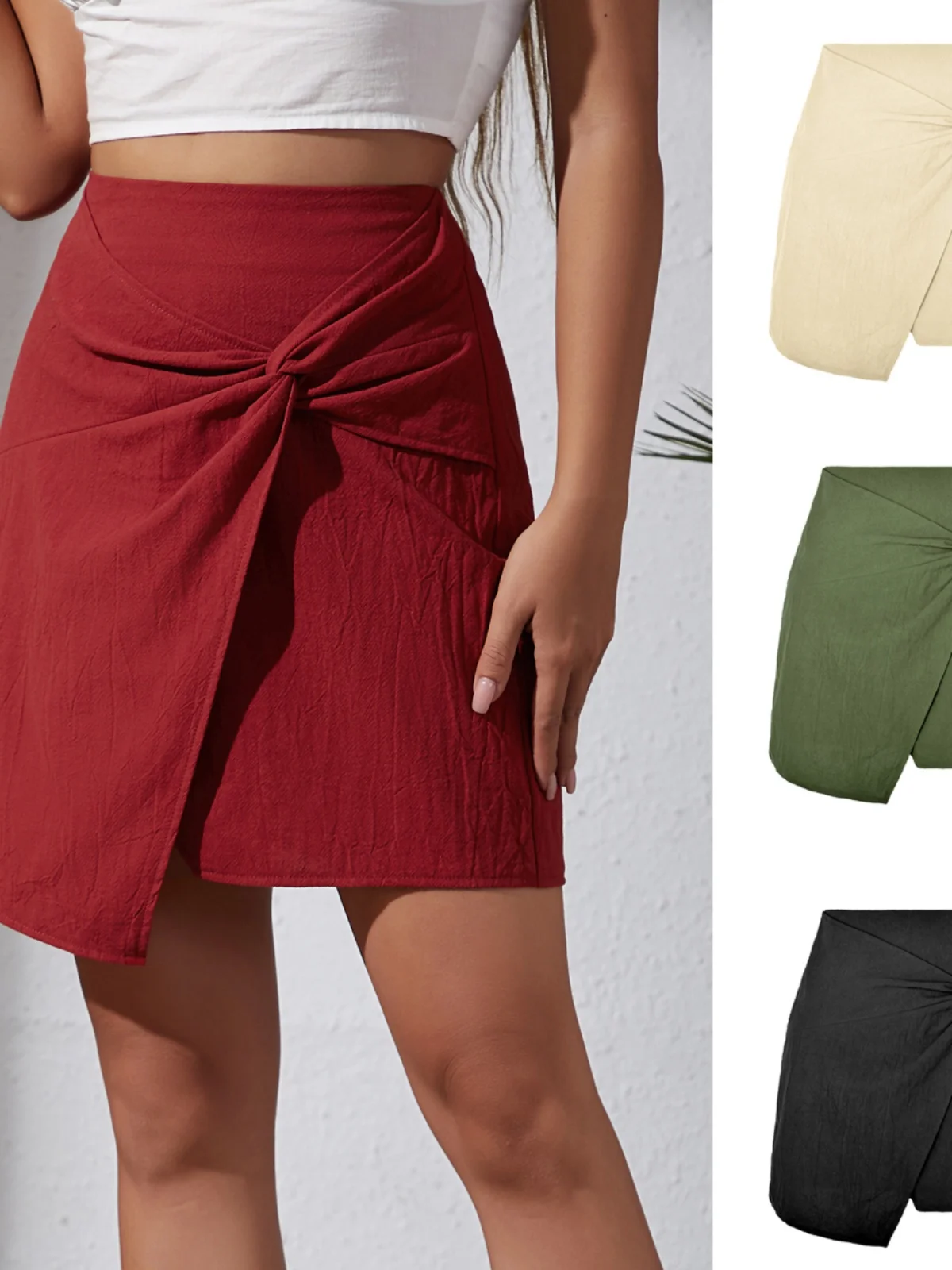 

Юбка миди А-силуэта с узлом, однотонная, с завышенной талией, в уличном стиле, для женщин