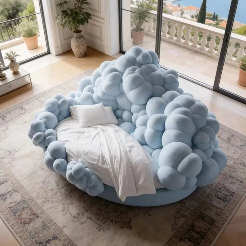 Simple round sofa bed round fabric futon frame double sofa