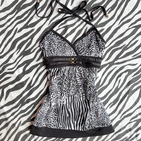 Zebra desenli Y2K dar kesim kısa kollu askılı yaka askılı sokak giyimi retro gündelik seksi high street seksi ve tatlı kadın kıyafetleri