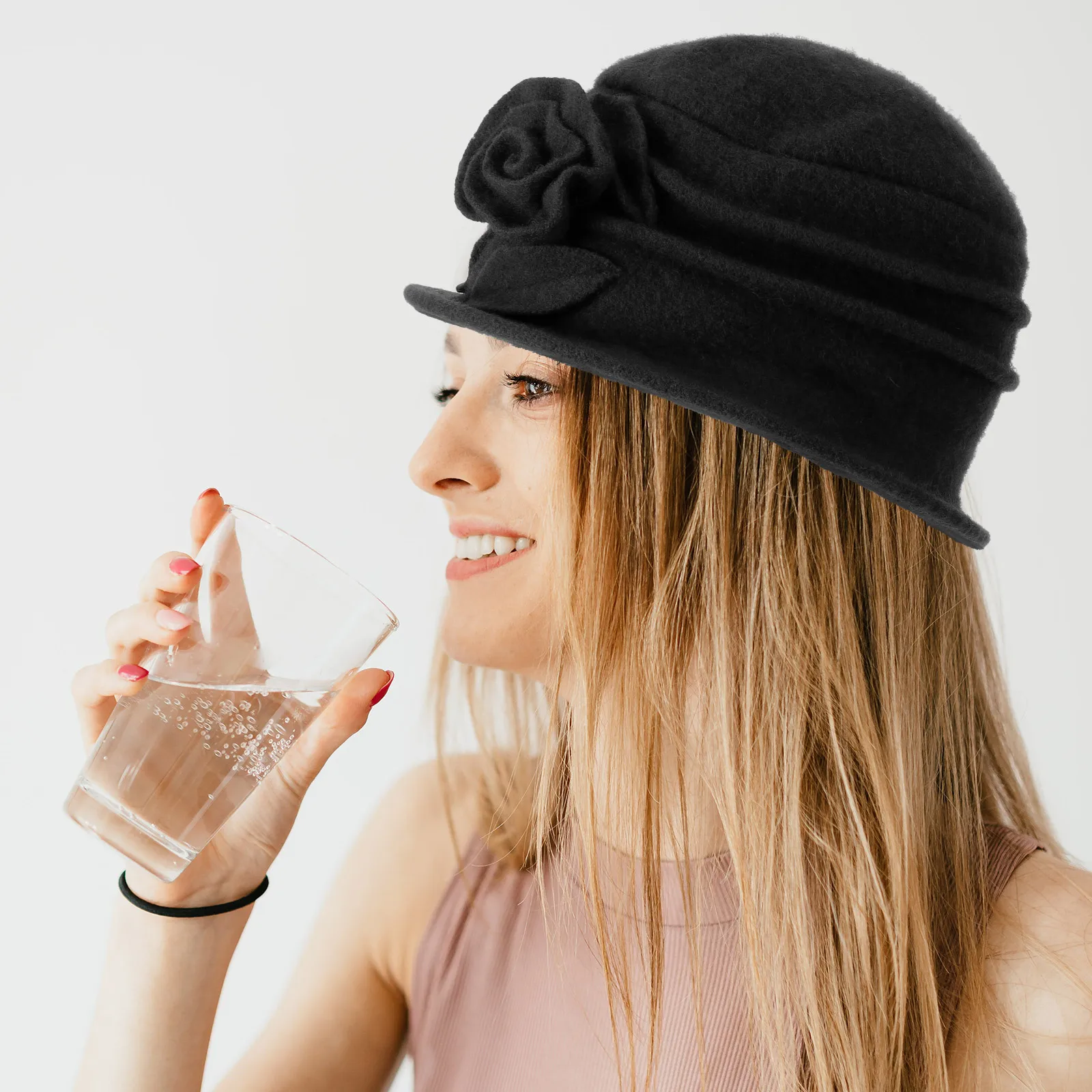 

Winter Women Hats Woolen Cloche Vintage Ladies Millinery Black Warm Comfortable Soft Material Sturdy Practical Delicate Design