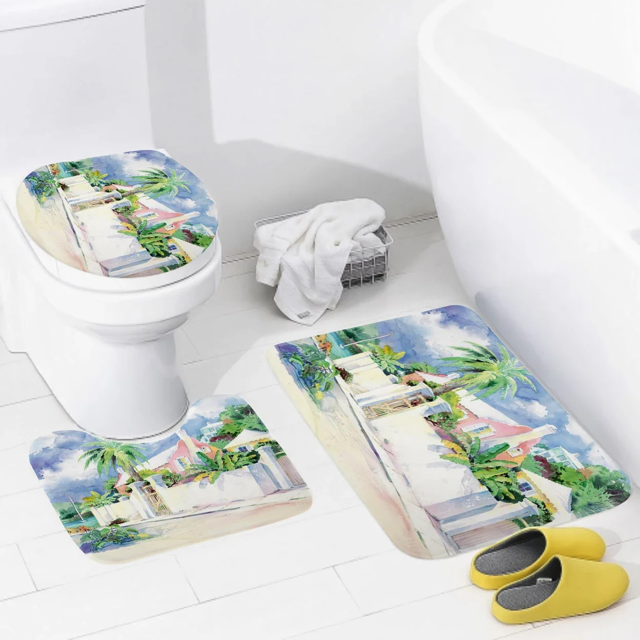 Non slip shower mat bathroom carpet shower beach style decoration water absorbing bathtub carpet toilet cover decoration cover image 6