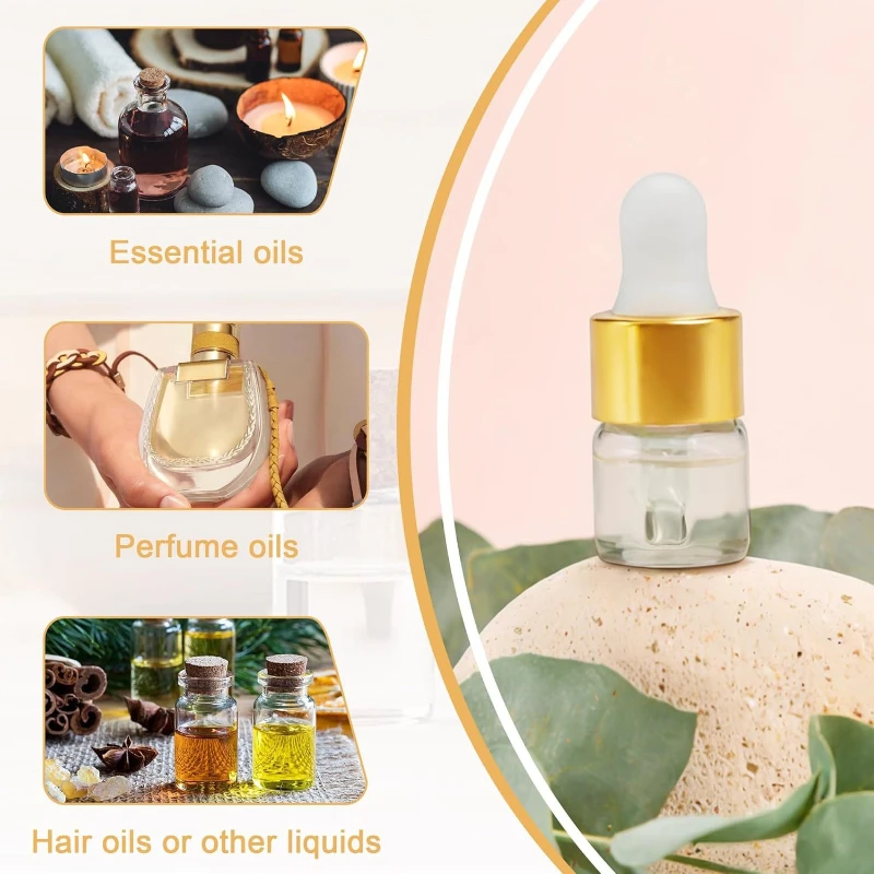 4/5/10Pcs Mini Tropfflaschen Leere Glasflaschen Ätherisches Öl Aromatherapie Behälter Rose Gold Kappe Pipetten Flasche für Reisen