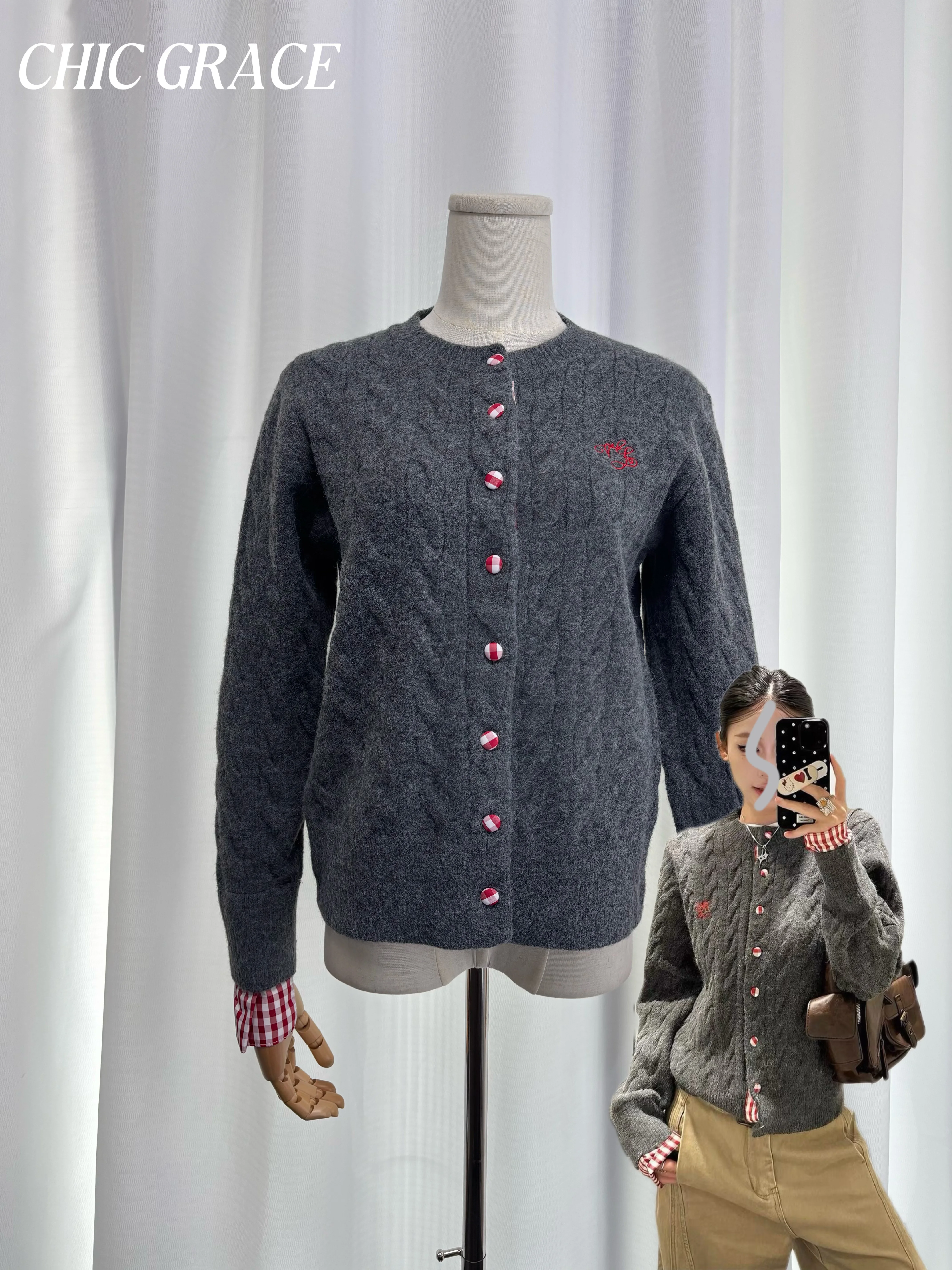 

Real shot American Retro Women's Fake Two-Piece Cardigan Sweater Fall Plaid Patchwork Knitted Short Coat - Fashion Casual Trendy