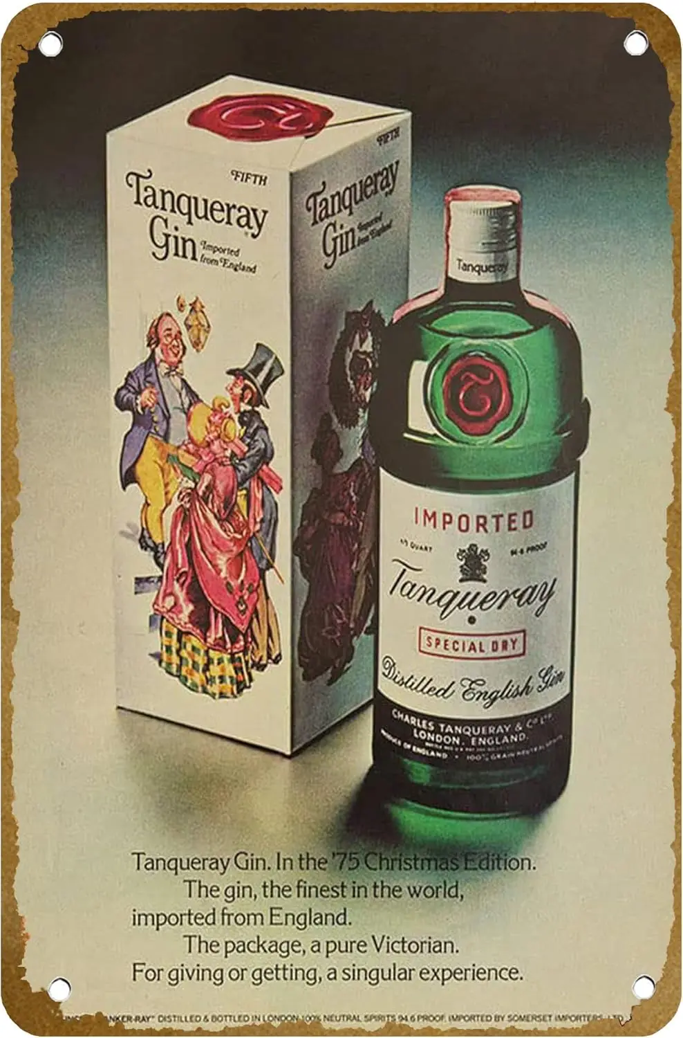 Vintage 1975 Tanqueray Gin Advertisement Poster Vintage Metal Tin sign Logo Family Club Bar Cafe Bedroom Art Wall Decoration Gif