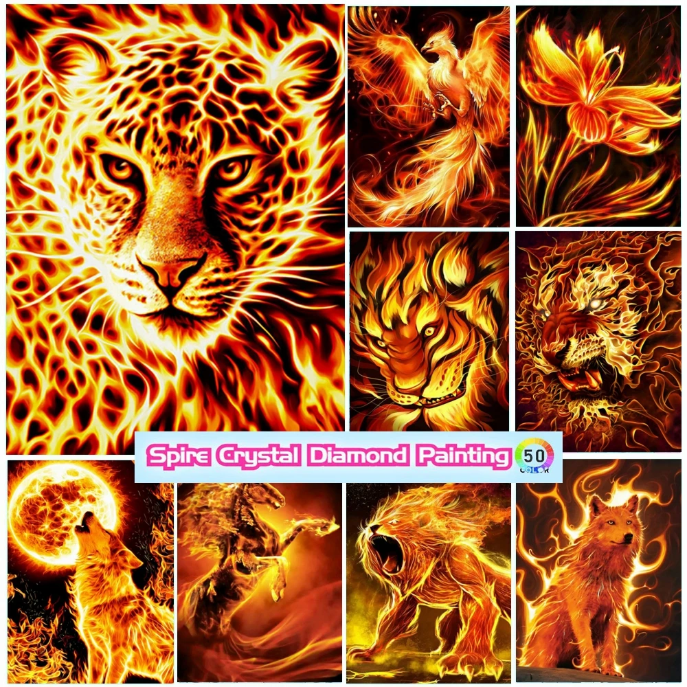 Fire Wolf 5D Crystal Diamond Painting Fantasy Mythical Animal Phoenix Lion Full Drill Embroidery Cross Stitch Home Decor Gifts