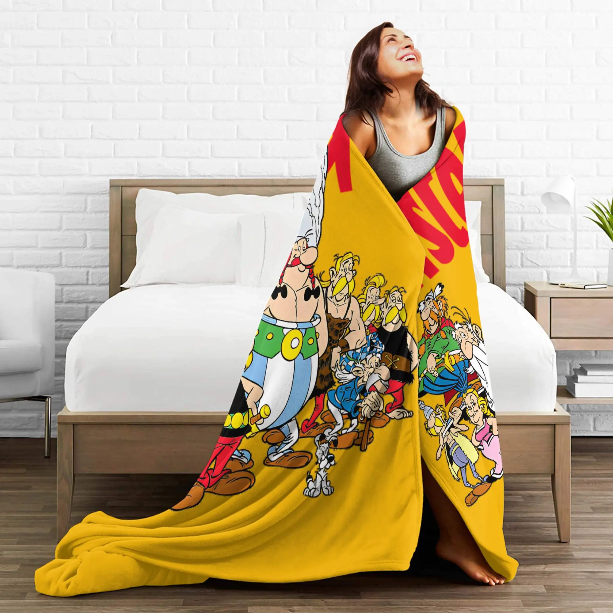 بطانيات أستريكس وأوبيليكس من الصوف المرجاني مطبوعة متعددة الوظائف بطانيات رمي ناعمة للأريكة والسفر لحاف رقيق من القطيفة #6