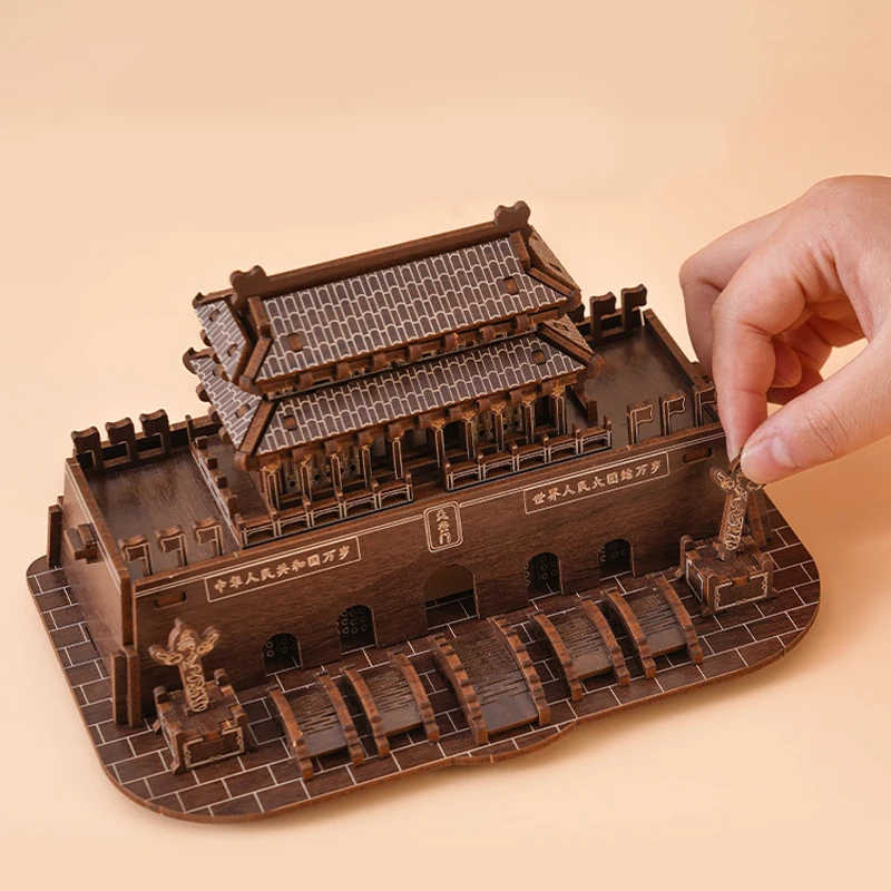 Puzzle 3D en bois de pékin Tiananmen, Kit de modèle d'architecture chinoise ancienne, jouet de construction éducatif pour enfants et adultes