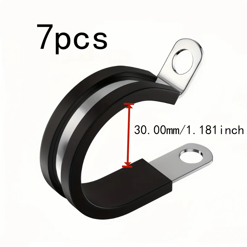 Stainless Steel Hose Clips 7 pcs M30, Rust Resistant Anti-Corrosion, Rubber Cushion Liner, for Automotive Tubing Repair