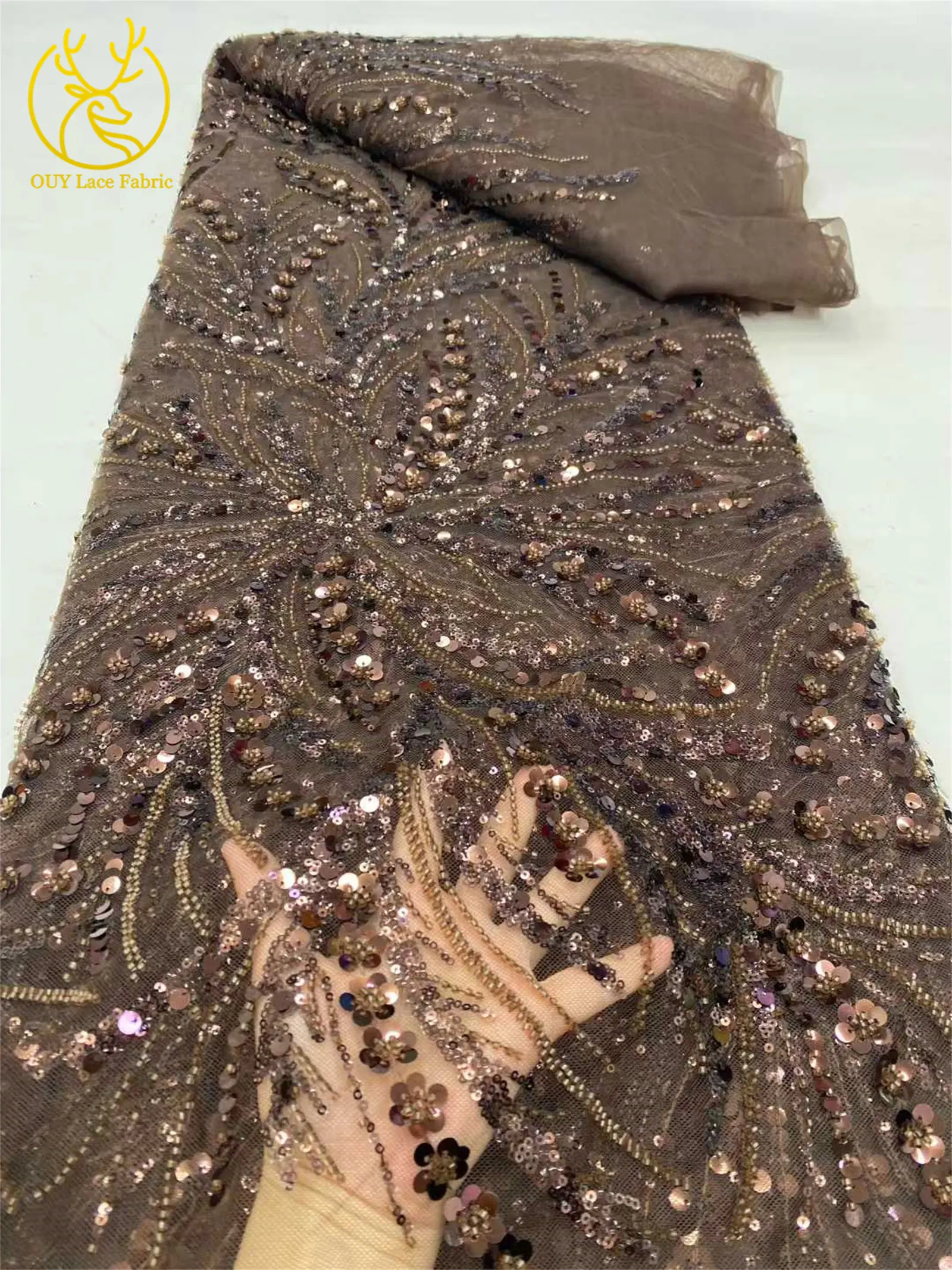 2026 Luxuriöser Afrikanischer Perlen-Pailletten-Spitzenstoff 5 Yards Französischer Nigerianischer Tüll-Netzstoff für Brautkleider und Abendkleider – Detail 16
