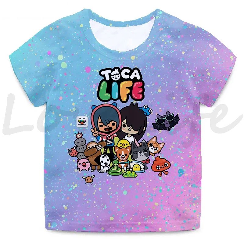 T-shirt Toca Life World para crianças, desenhos animados 3D, camiseta anime, manga curta, tops para meninos e meninas, camiseta infantil, verão