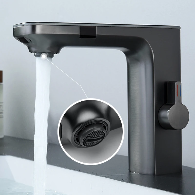 LED Digital Touchless Faucet Bathroom Infrared Motion Sensor Tap Basin Sink Hot Cold Mixer Brass Crane Modern Luxury Battery Tap