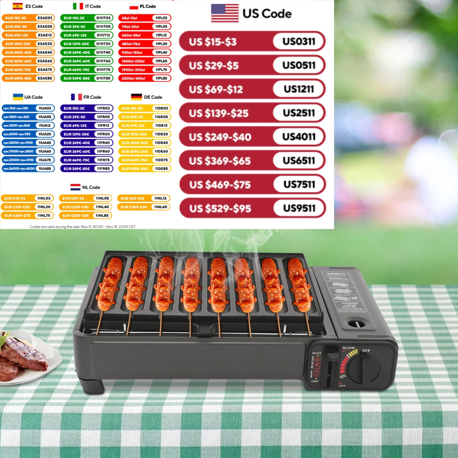 

Газовая гриль-печь с колбасой, пластиковая коробка, портативная бутановая плита для кемпинга, регулируемое пламя для пикника, барбекю на открытом воздухе
