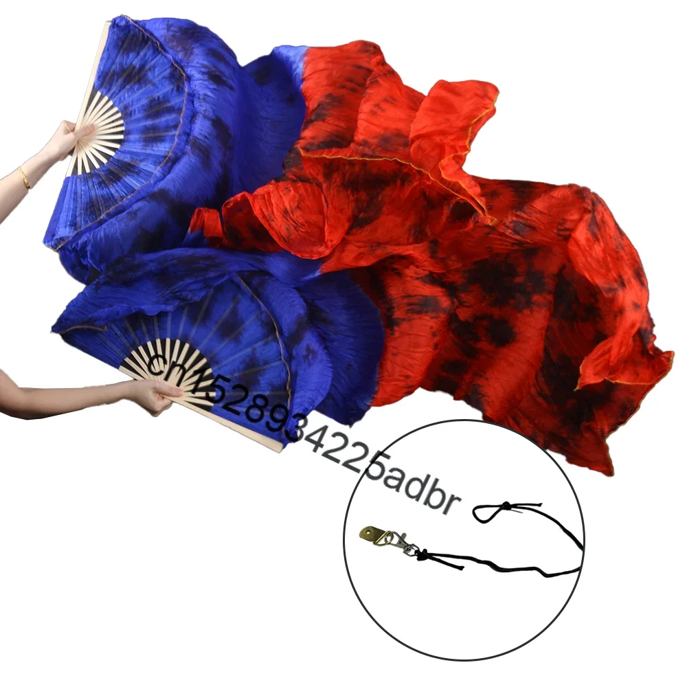100% 실크 부채, 댄스용 접이식 실크 부채, 중국식 그라데이션 수제 염색 부채, 타이다이 로프 스윙 부채 1쌍
