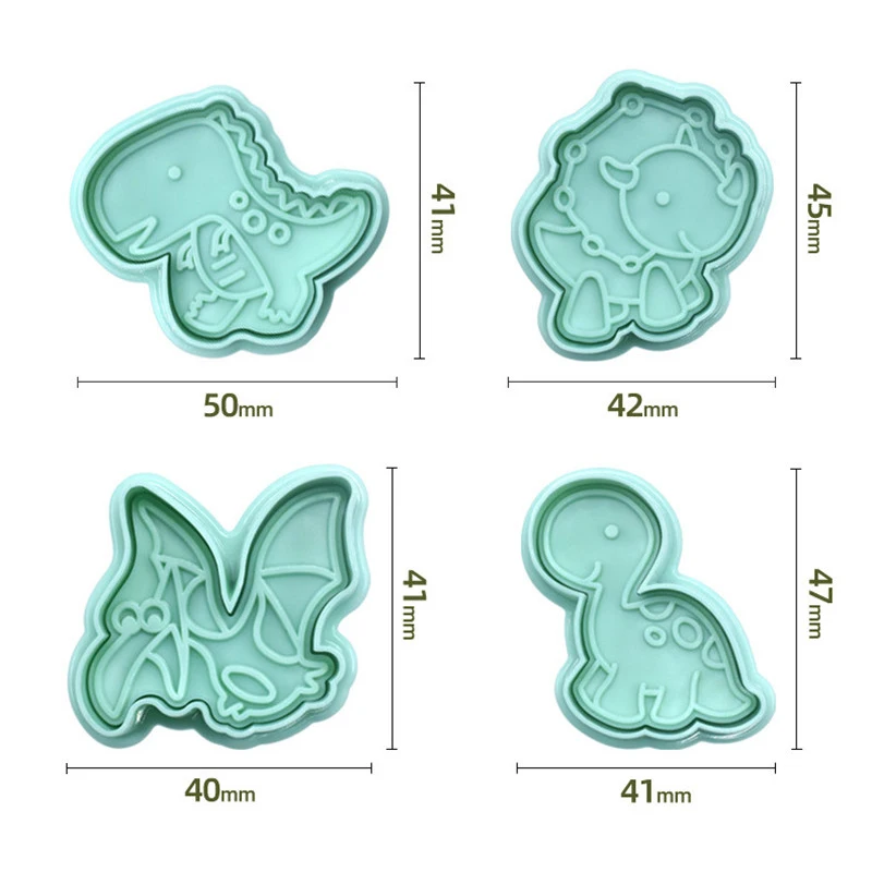4Pcs/set Dinosaur Cookie Cutters Plastic 3D Cartoon Shape Pressable Biscuit Mold Pastry Embossing Biscuit Baking Tools