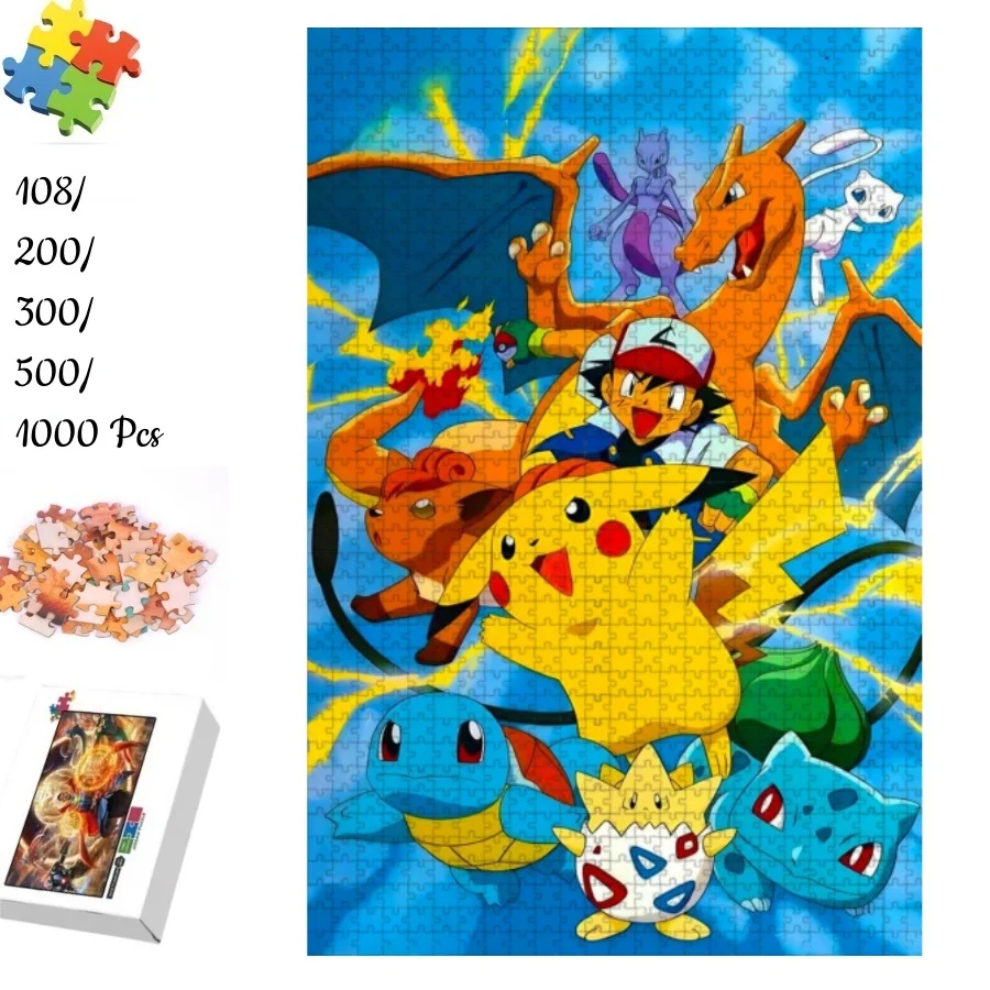 

Anime Pokemon Ash Ketchum Charizard Wooden Jigsaw Puzzles Pikachu Mewtwo Mew All Starters Kids Adult Educational Toy Gift