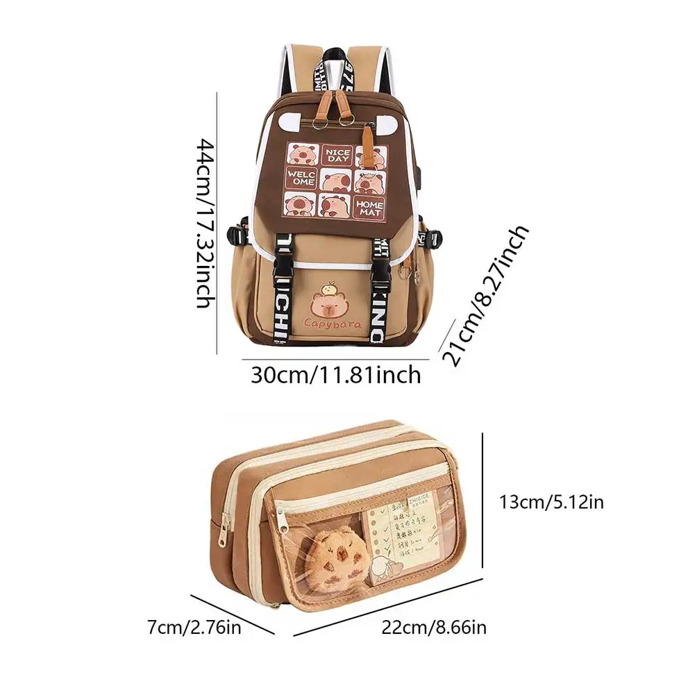 Zaino Capybara Cartoon con astuccio Zaino Kawaii carino Zaino Capybara con patta di grande capacità Zaino da scuola per studenti
