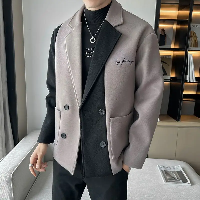 Fashion Lapel Button Spliced Letter Embroidery Coats Men\'s Clothing 2024 Autumn Winter New Loose England Tops Casual Jackets