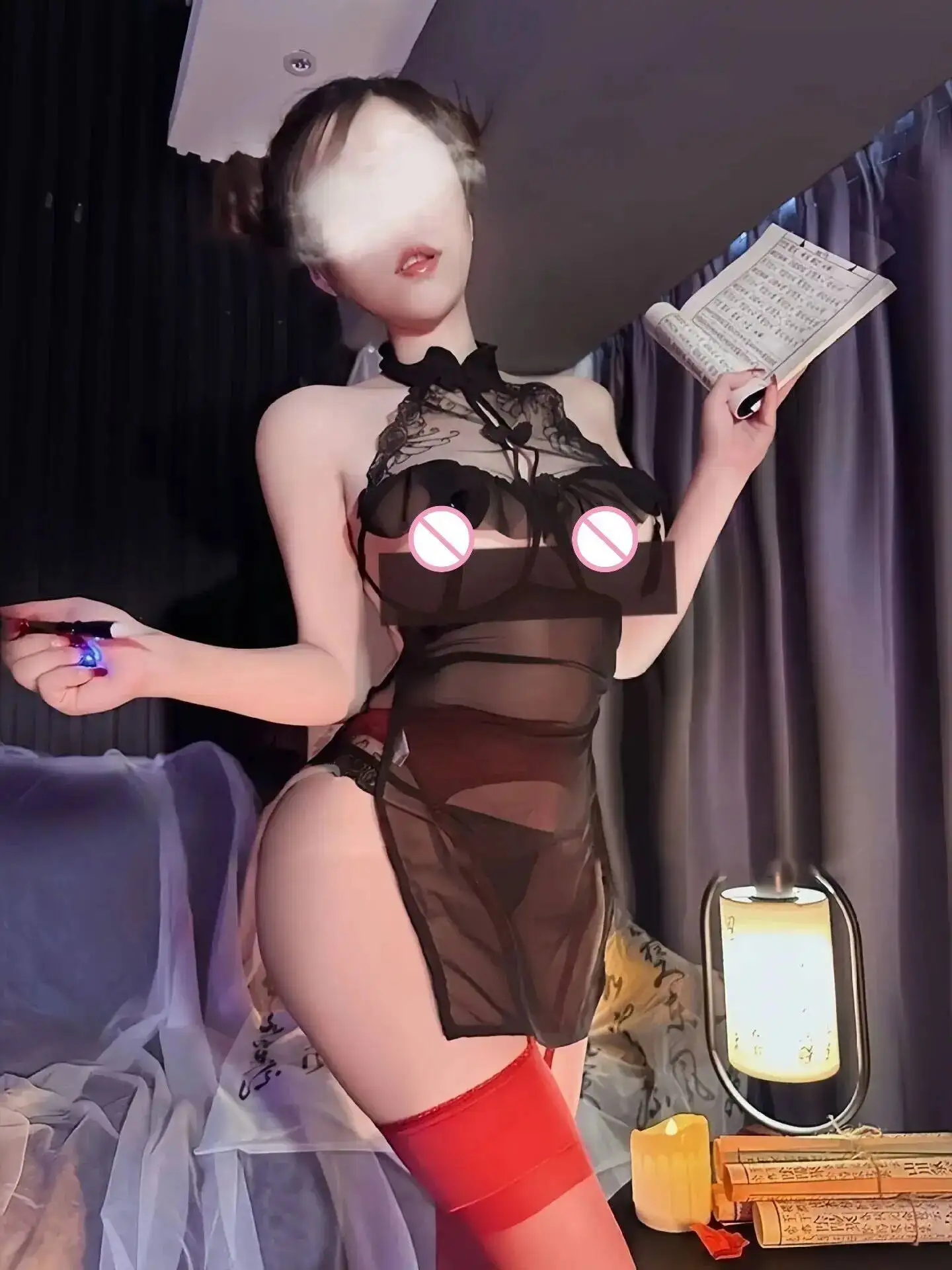 Sexy 2025 Nuovo Cheongsam Uniforme Pigiama Vestito Elegante Esotico SM Maglia di Pizzo Sheer Hot Sexy Donne Mini Vestito 2025 Nuove Magliette E Camicette LN8A