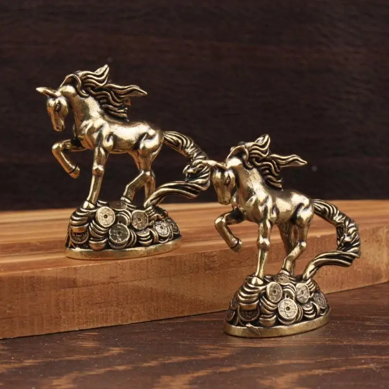Antique Bronze Brass Zodiac Horse Desktop Decoration Money Horse Ornaments Animal Miniature Model for Crafts