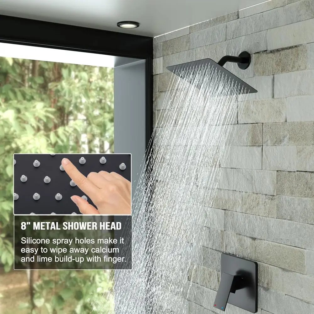 Conjunto de Chuveiro e Torneira Preto Fosco com Chuveiro de 8 Polegadas e Bico para Banheira, Conjunto de Alças e Kit de Acabamento