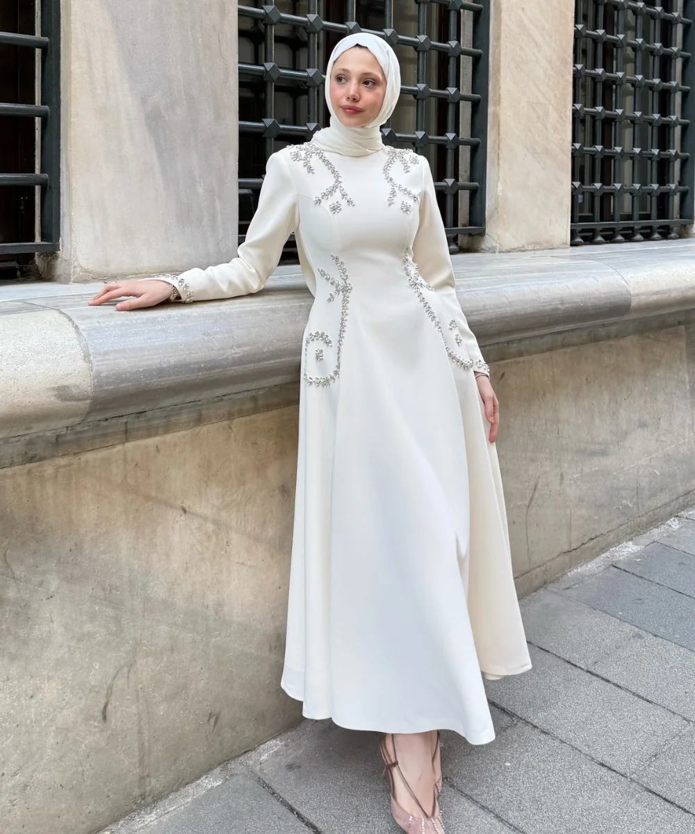 

Customized Matching Jersey Pleat Sequined A-line Scoop Neck Midi Evening Dresses Luxury 2025 Prom Simple