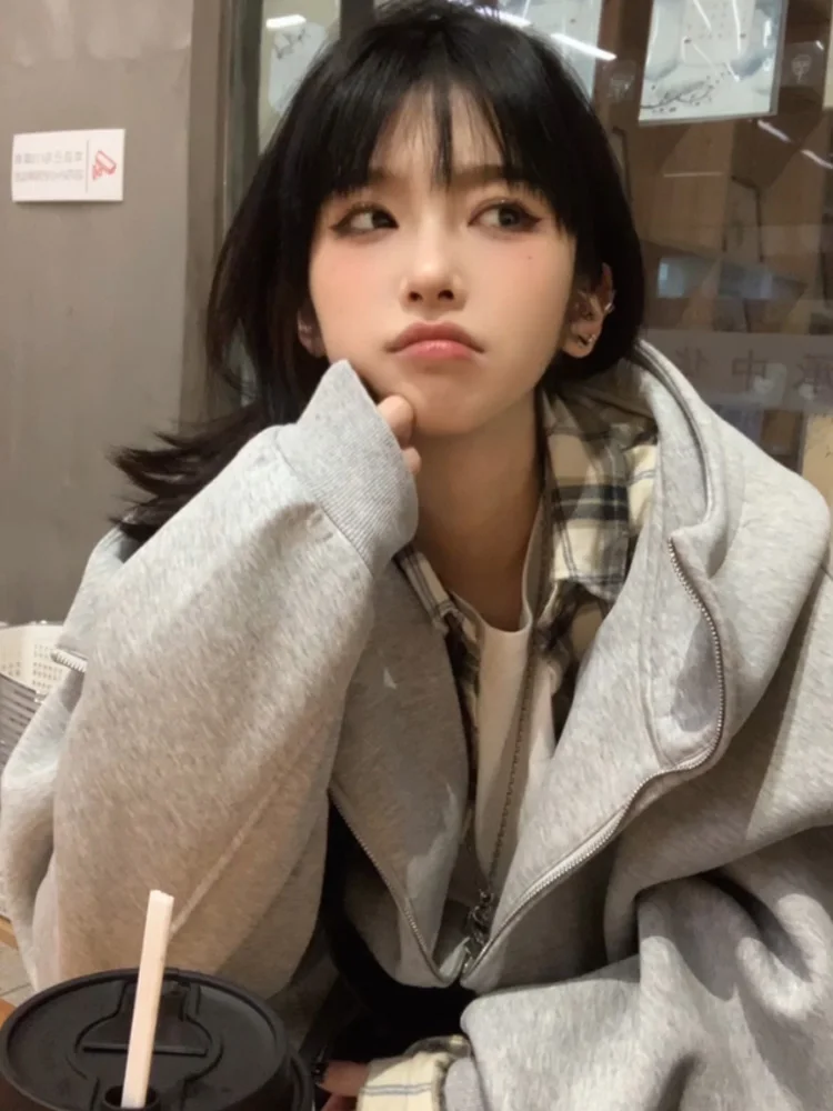 Damski kardigan z wysokim kołnierzem i kapturem, ocieplany, sweter, kurtka, styl uliczny, modny design, jesień-zima, marka Faion