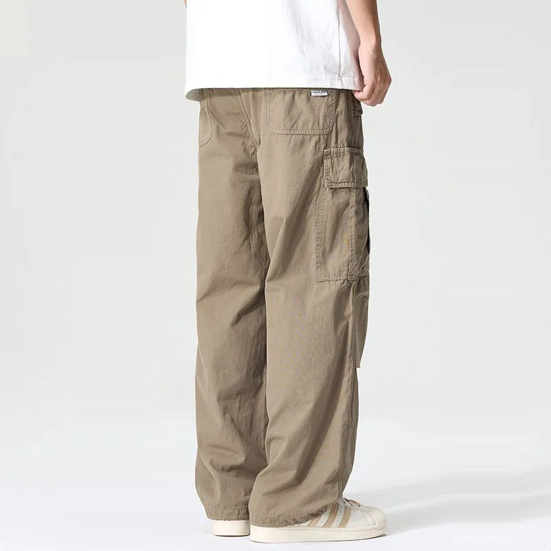 

Летние тонкие свободные мужские рабочие брюки, повседневные брюки с прямыми штанинами, широкие, свободного кроя, модные брюки цвета хаки