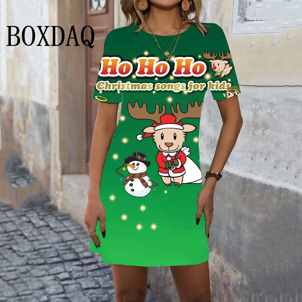 Christmas Letter 3D Printed Dresses Clothes For Autumn Dresses Women 2024 New Casual Cute Short Sleeve Loose A-Line Mini Dress