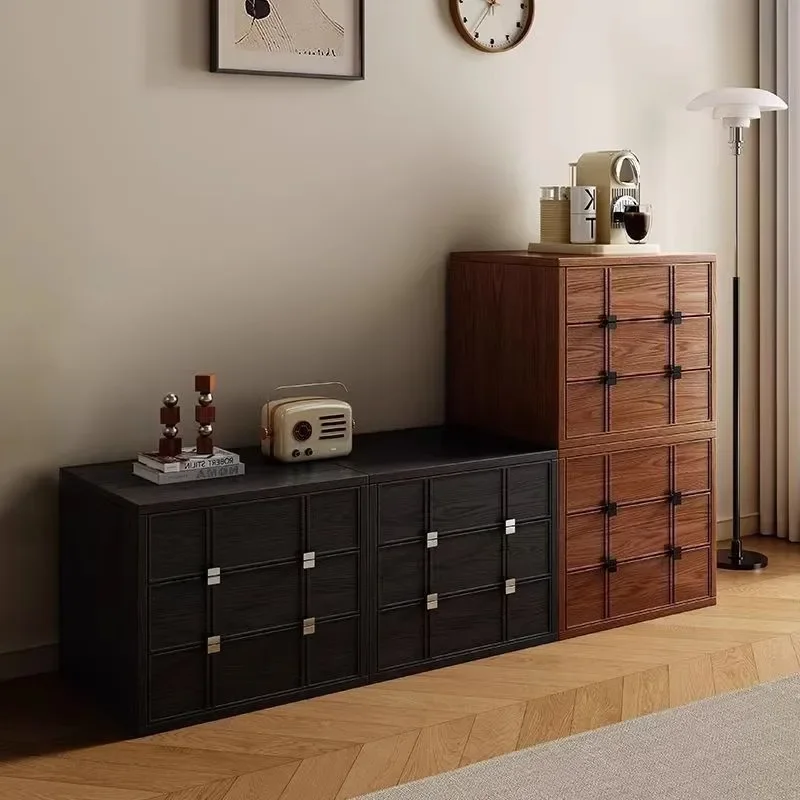 Retro style solid wood storage chest cabinet multi-functional modular free combination storage cabinet living room checkerboard