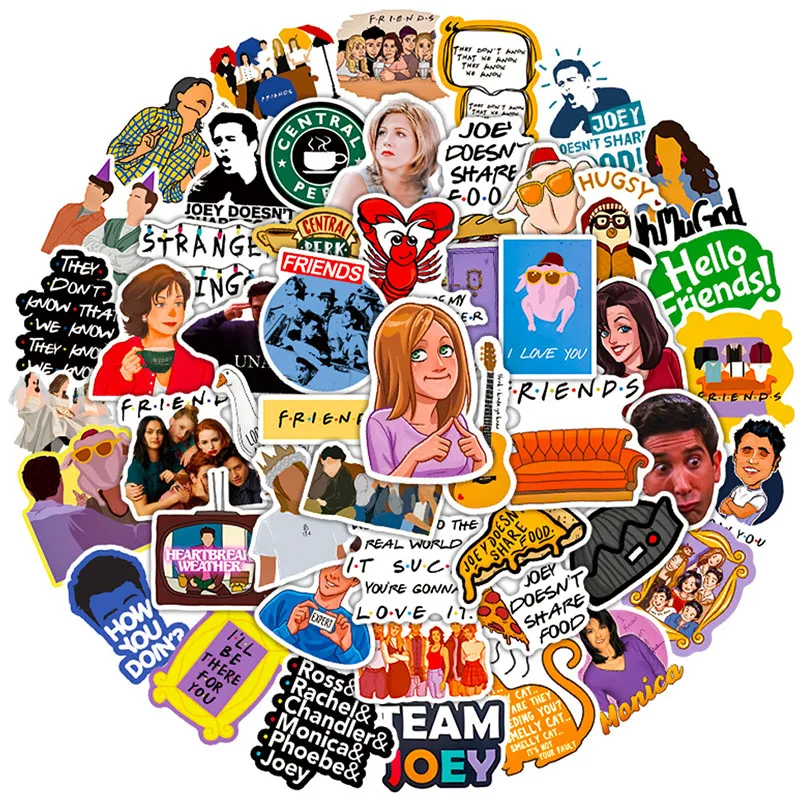 

50PCS Friends DIY Cartoon Stickers Phone Trunk Refrigerator Waterproof Anime Stickers Anime Figure Image Toys Sticker Gift