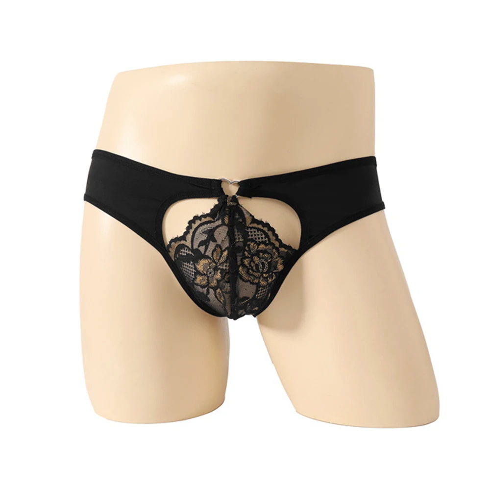 1pc Men's Elegant Lace Underwear Thin Low-waisted Transparent Hollow-out Satin Briefs Sexy Lace Seductive Pantie Gay Sissy Wear