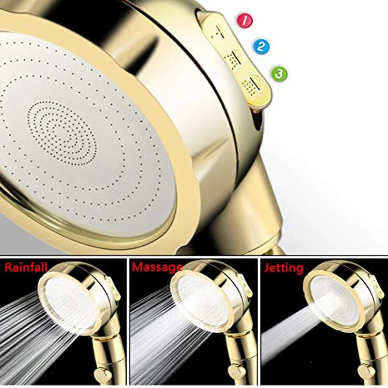 3 Modes Shower Head High Pressure Adjustable 360 Degrees Rotating with Stop Button Hose Water Saving Handheld Bathroom Shower