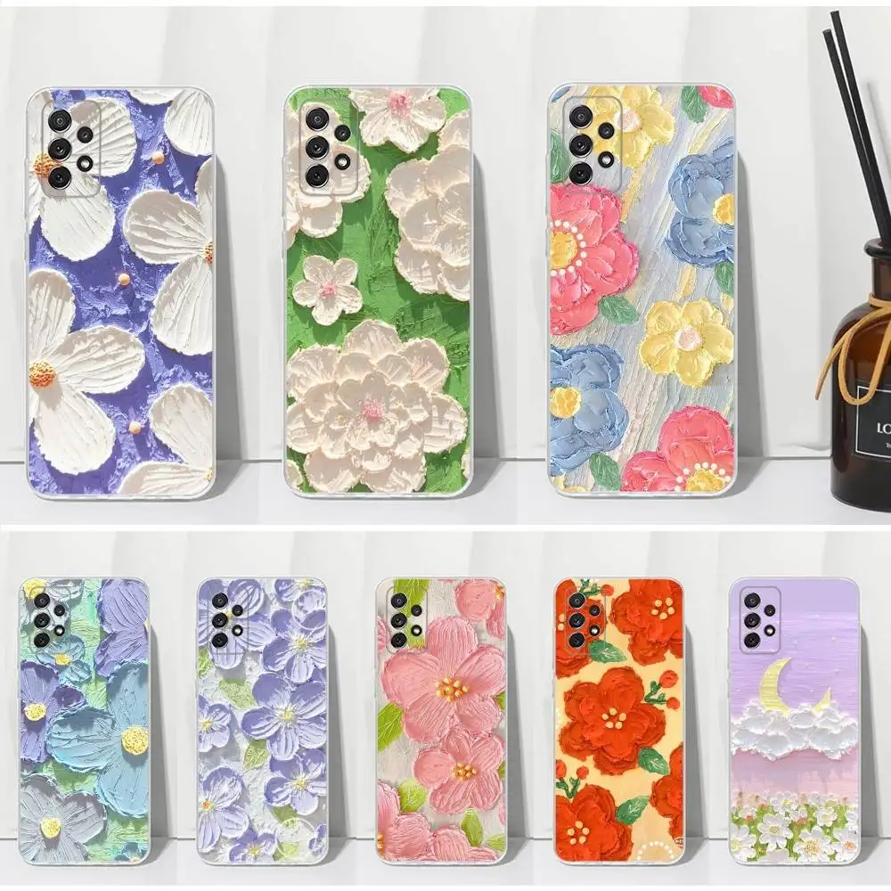 

Retro Art Painting Flowers Phone Case For Samsung S30,S23,S21,S22,S20,Ultra,FE,Lite, S10,S9,S8,PIus,Transparent, Silicone Case