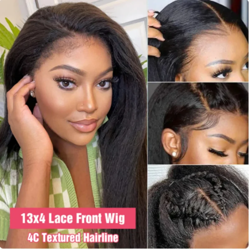 

13X4 Yaki Kinky Straight Lace Frontal Human Hair Wigs Mongolian Lace Frontal Wigs For Women Pre Plucked Frontal Wig