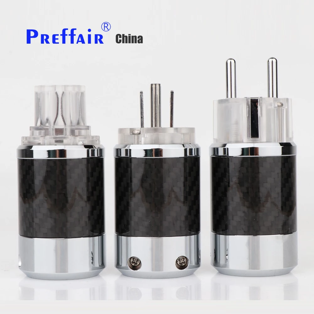 HiFi Audiophile 16A Carbon Fiber Power Cord Connector – Rhodium Plated EMI/RFI Filter, EU/US AC Plug for Amp Purifier DIY Upgrad