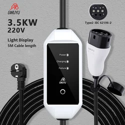 EV Portable Charger GWUYU M64 7.6KW 32A Led Display Current Adjustable 8A 10A 13A 16A EVSE Type 2 Smart Electric Vehicle Charger