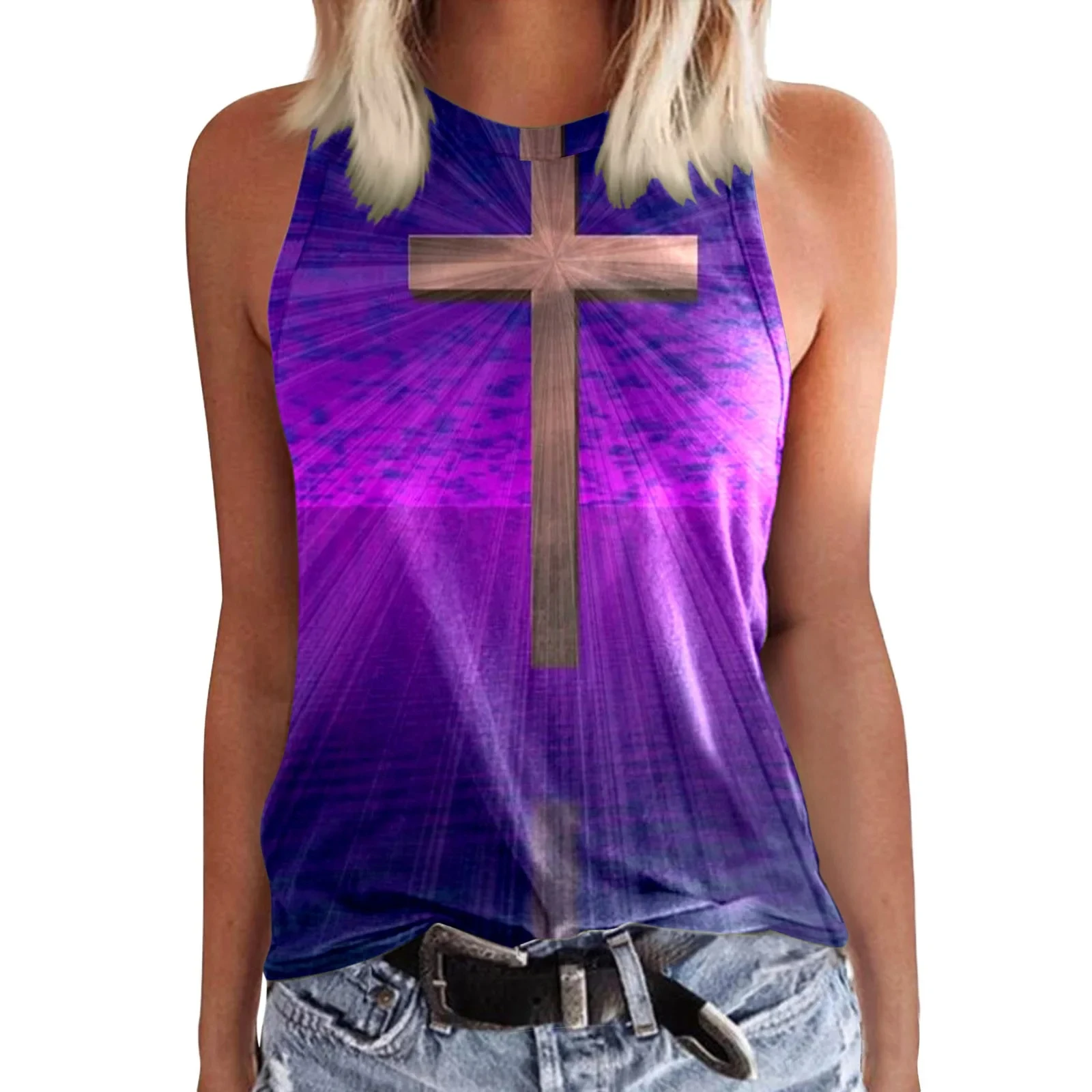 Summer Jesus Cross 3D Print Tank Tops Women O-Neck Vintage Casual Vest Off Shoulder Y2k Sleeveless Top Camisole Woman Clothing