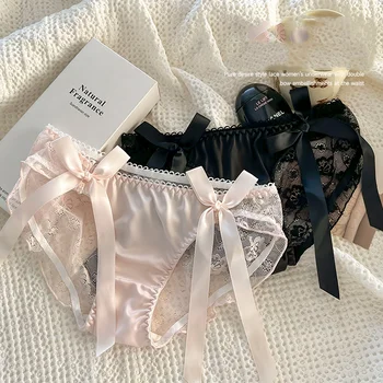 גבירותיי סקסי Mesh תחתוני אמצע מותניים חלק תחתוני תחרה תחתוני יפני סגנון נערה צעירה תחתונים ורוד קשת הלבשה תחתונה M-XL