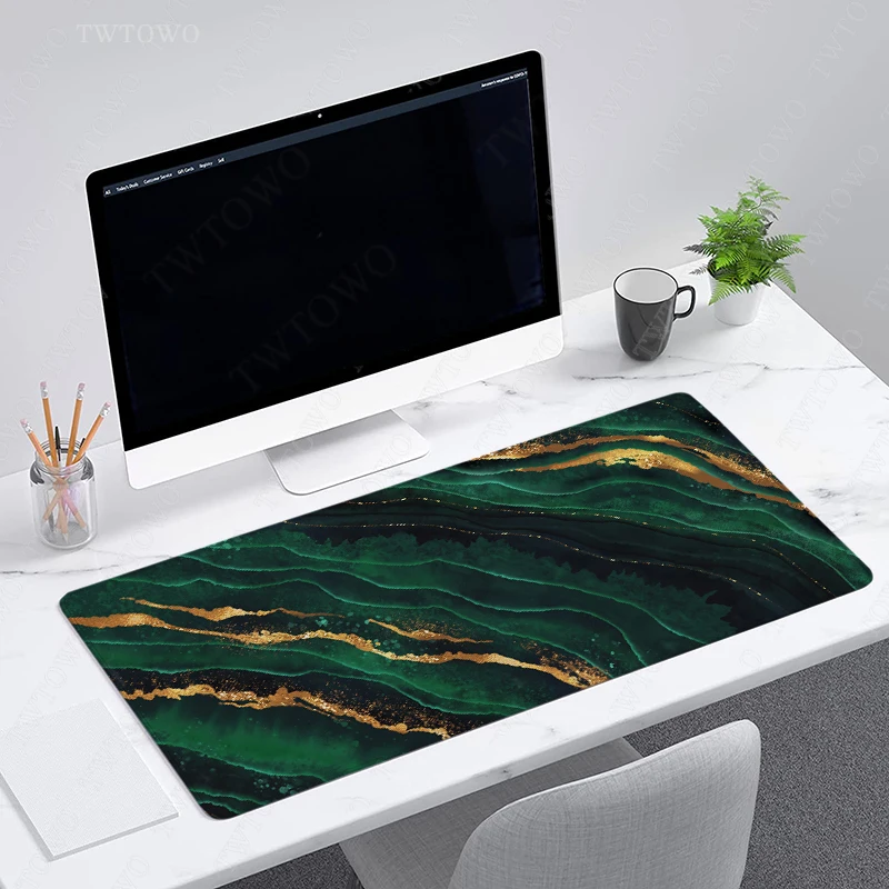 Green Gold Marble Mouse Pad Gaming XL New Home Computer Mousepad XXL Desk Mats Carpet Natural Rubber Soft PC Mice Pad Mouse Mat