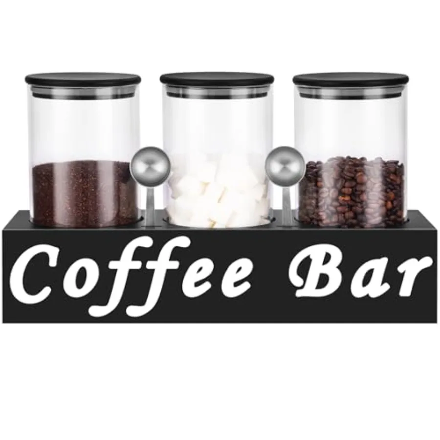 Glass Coffee Containers Airtight Coffee Bean Storage Jars with Shelf 3Pcs 44oz Coffee Station Organizer Coffee Canisters Kitche