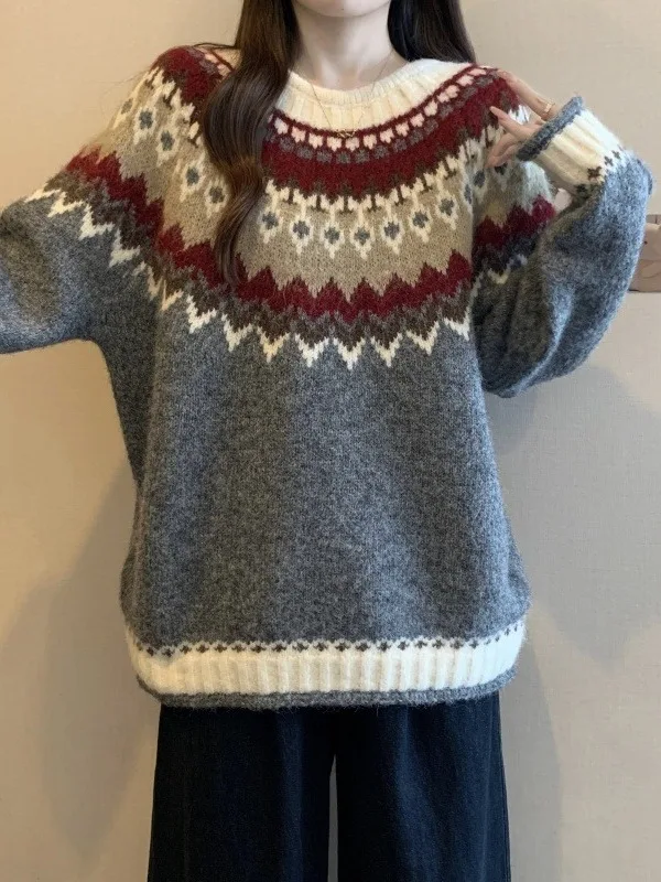 

Ay Long Sve вязаный свитер, женский свободный крой, зимняя мода, удобный повседневный топ из мягкого полиэстера больших размеров