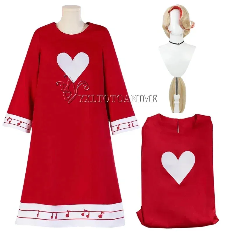 Hazbin Hotel Morningstar Costumes Wig Red Dress Demon Fight State Outfit Anime Halloween Charlie Cosplay Clothesx;8'm6,