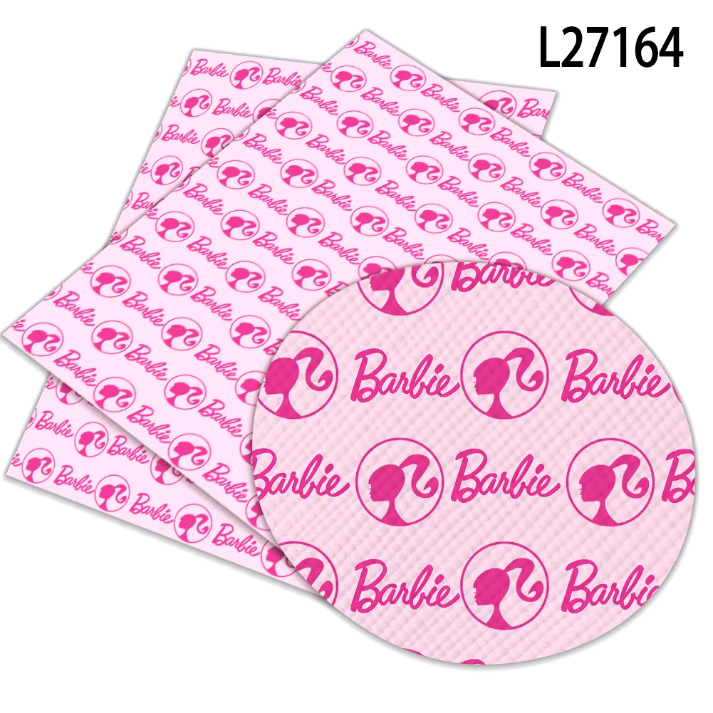 Pink Barbie Girl Movie Cartoon Print Artificial Leather DIY Earring Hair Bow Bag Wallet Crafts Faux Leather